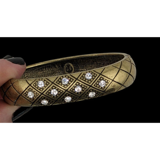 Vintage Premier Designs Hinged Gold-Tone Bracelet With Rhinestone Accents