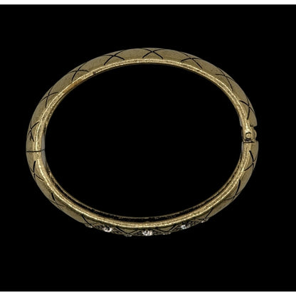 Vintage Premier Designs Hinged Gold-Tone Bracelet With Rhinestone Accents