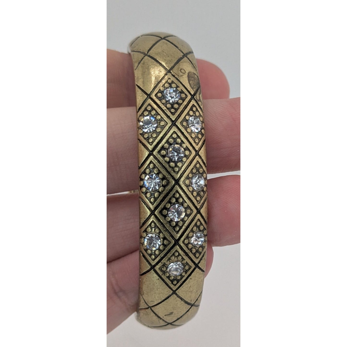 Vintage Premier Designs Hinged Gold-Tone Bracelet With Rhinestone Accents