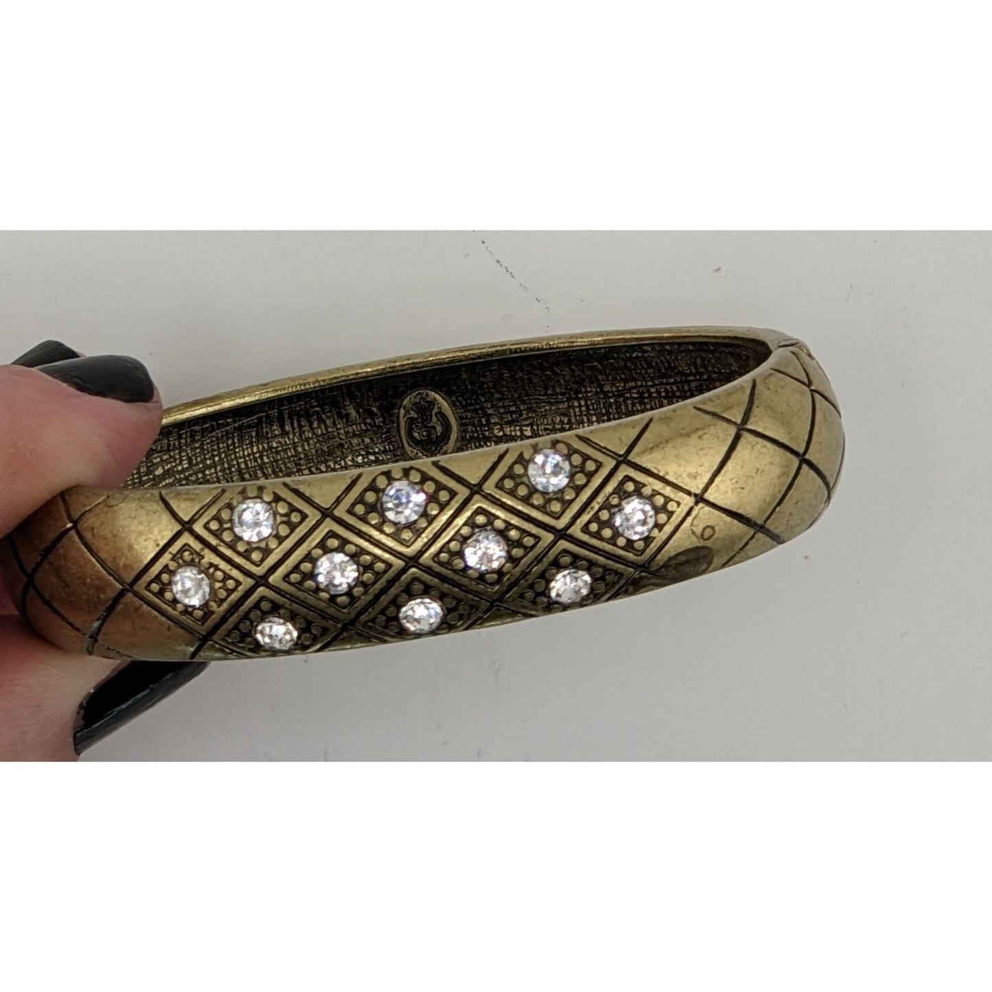 Vintage Premier Designs Hinged Gold-Tone Bracelet With Rhinestone Accents