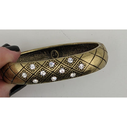Vintage Premier Designs Hinged Gold-Tone Bracelet With Rhinestone Accents
