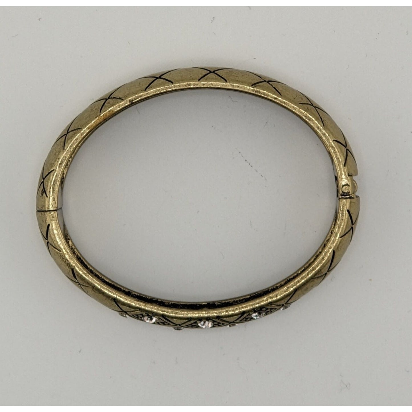 Vintage Premier Designs Hinged Gold-Tone Bracelet With Rhinestone Accents