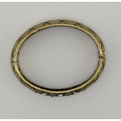 Vintage Premier Designs Hinged Gold-Tone Bracelet With Rhinestone Accents