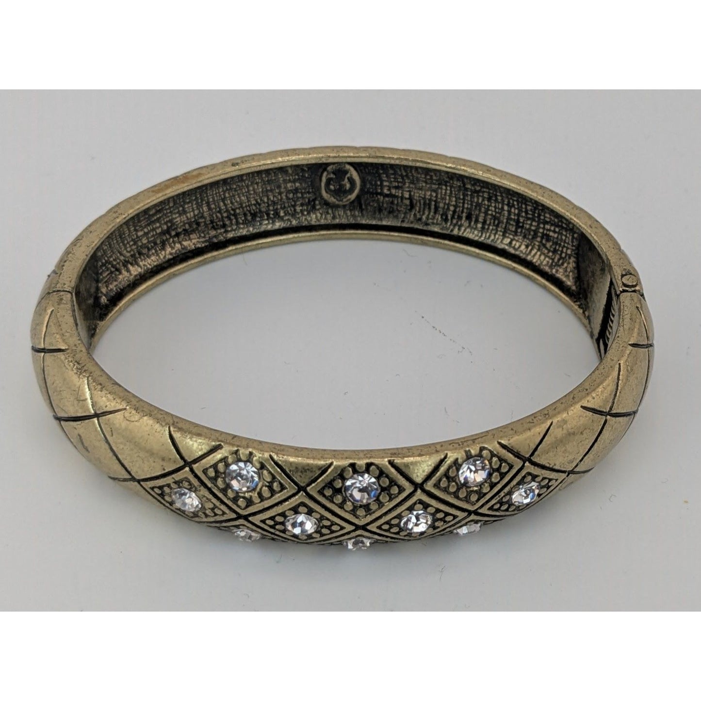 Vintage Premier Designs Hinged Gold-Tone Bracelet With Rhinestone Accents