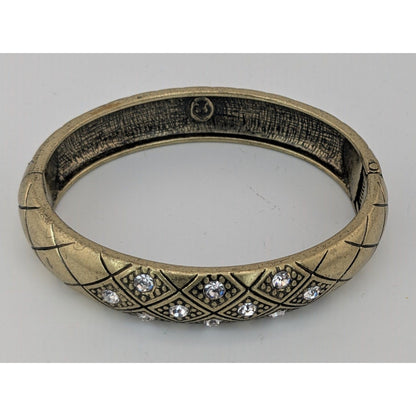 Vintage Premier Designs Hinged Gold-Tone Bracelet With Rhinestone Accents