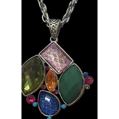 Rainbow Multi-Stone Pendant Necklace