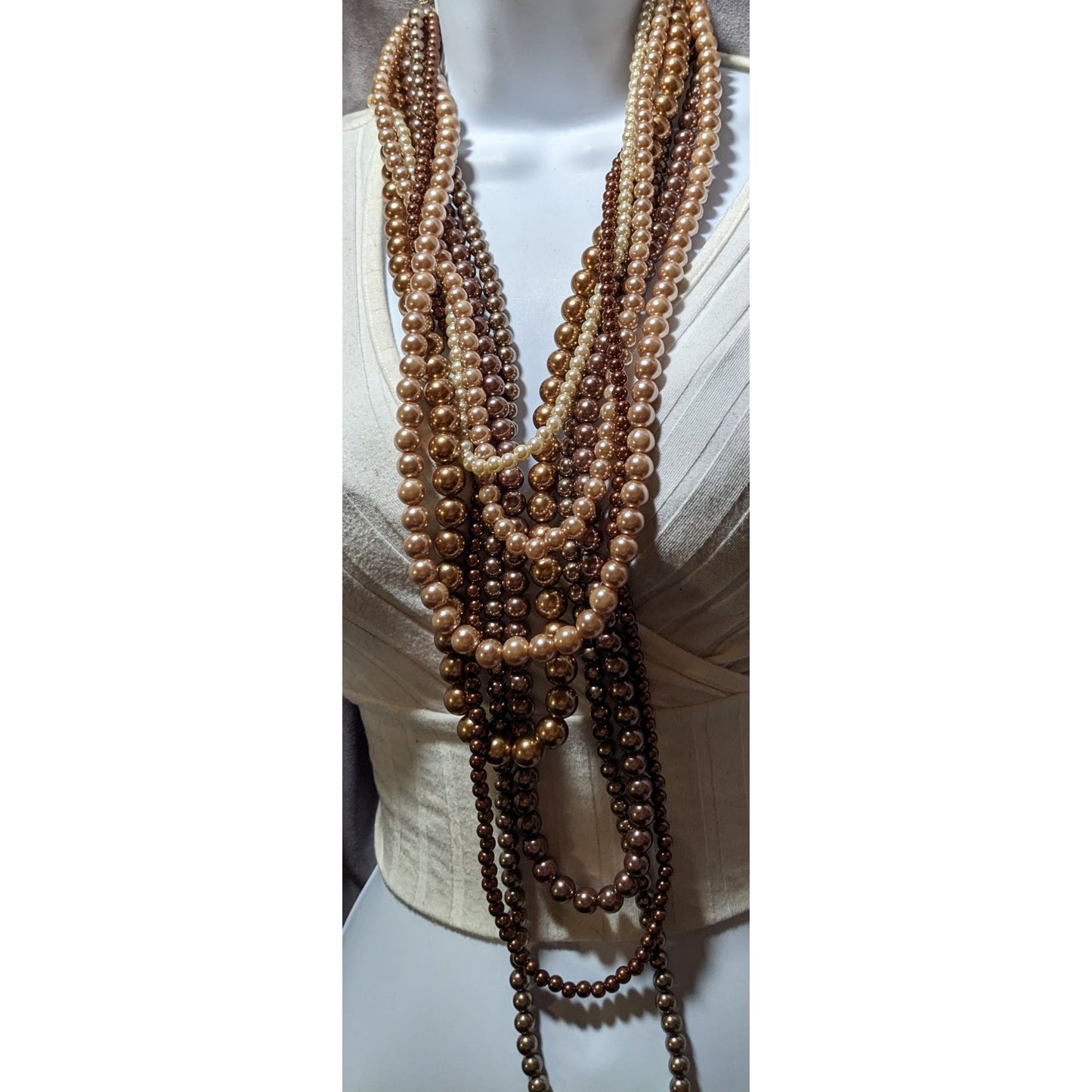 Gold Brown Glam Pearl Necklace