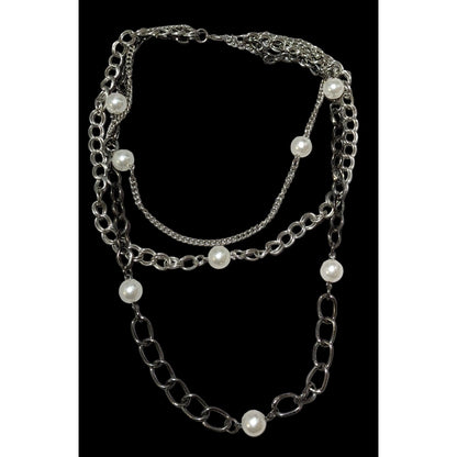 Glam Goth Multilayer Chain Pearl Necklace