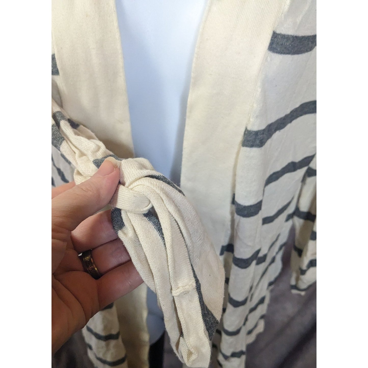 Express Grey And White Striped Cardigan