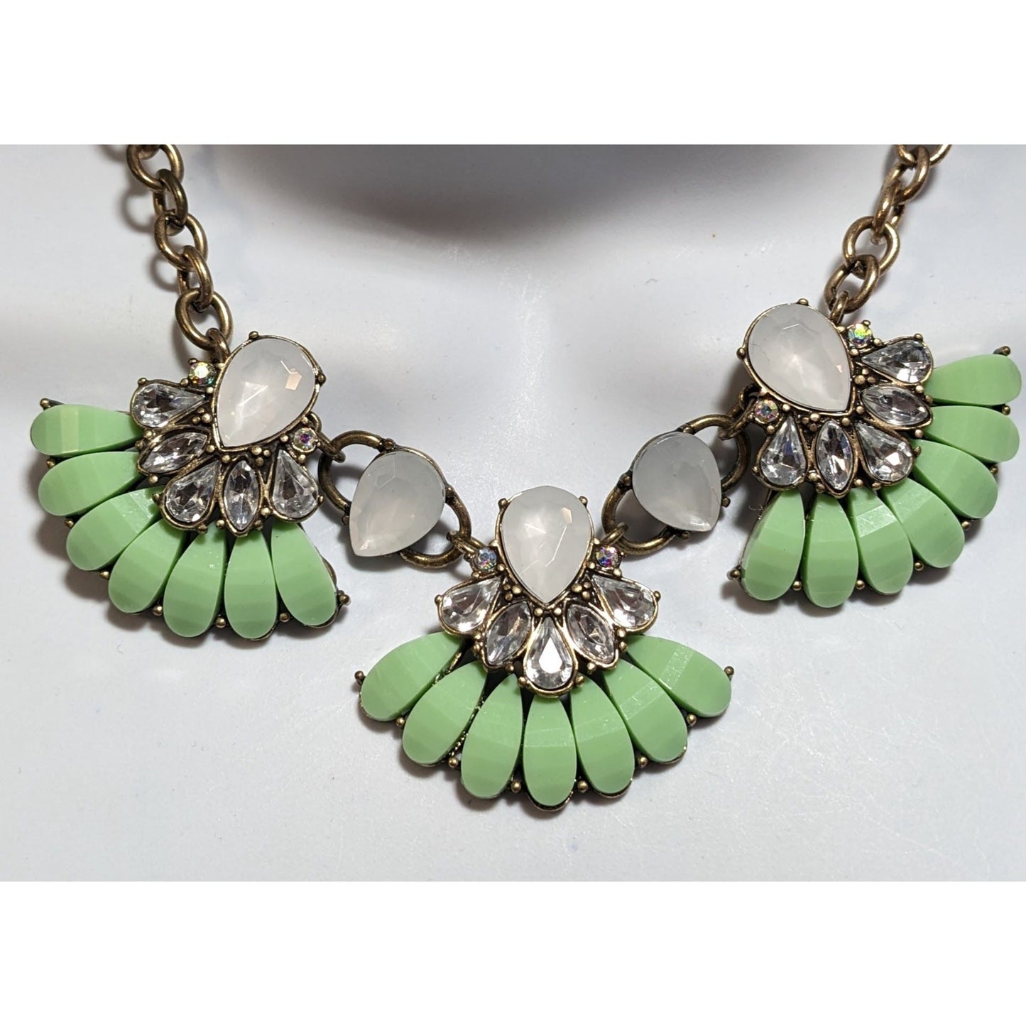 Green And White Floral Gemmed Statement Necklace