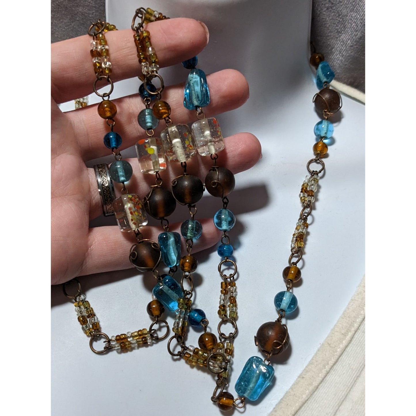 Vintage Bohemian Earthy Glass Beaded Necklace