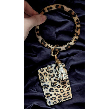 Leopard Print Card Holder Wristlet Keychain