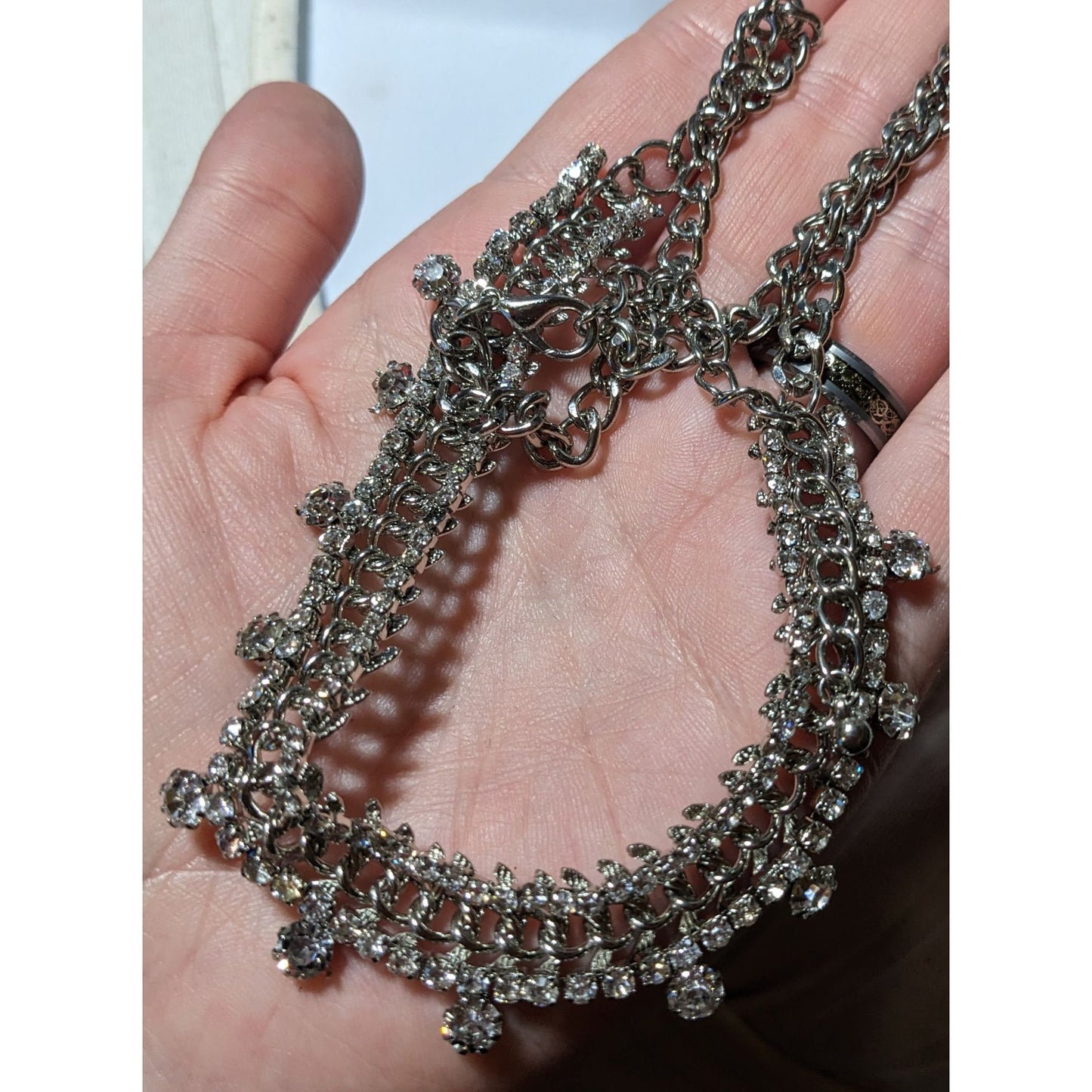 Elegant Silver Rhinestone Statement Necklace