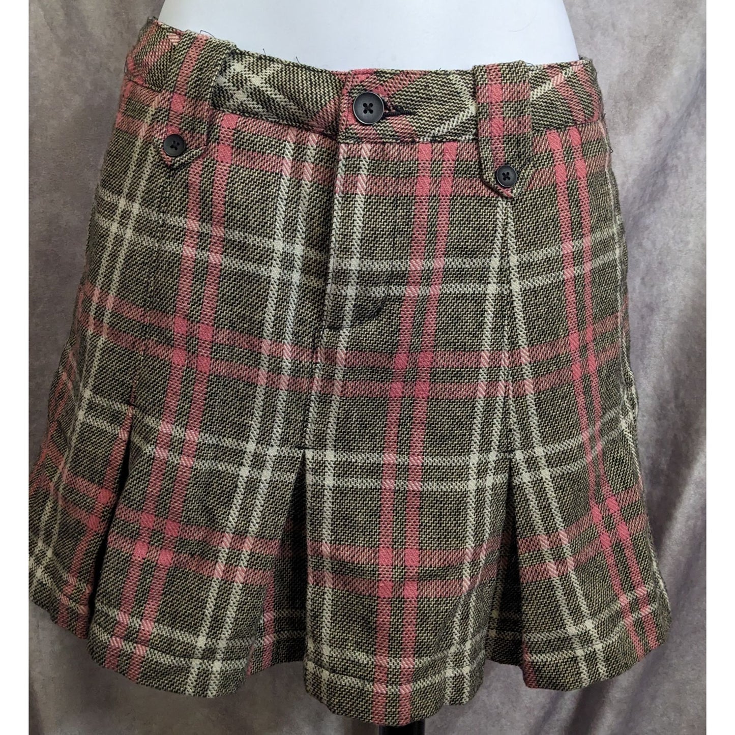 Cherokee Plaid Wool Pleated Skirt