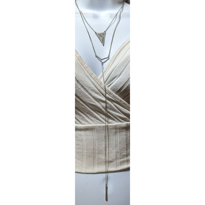 Silver Rhinestone Geometric Lariat Necklace