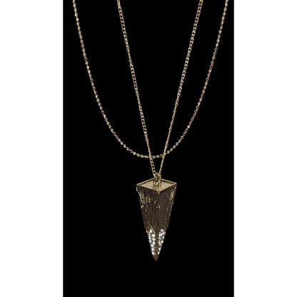 Double Chain Geometric Pendant Necklace Gold Tone Triangle Rhinestone Glam