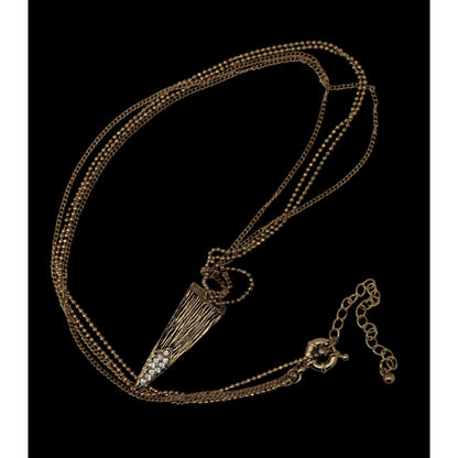 Double Chain Geometric Pendant Necklace Gold Tone Triangle Rhinestone Glam