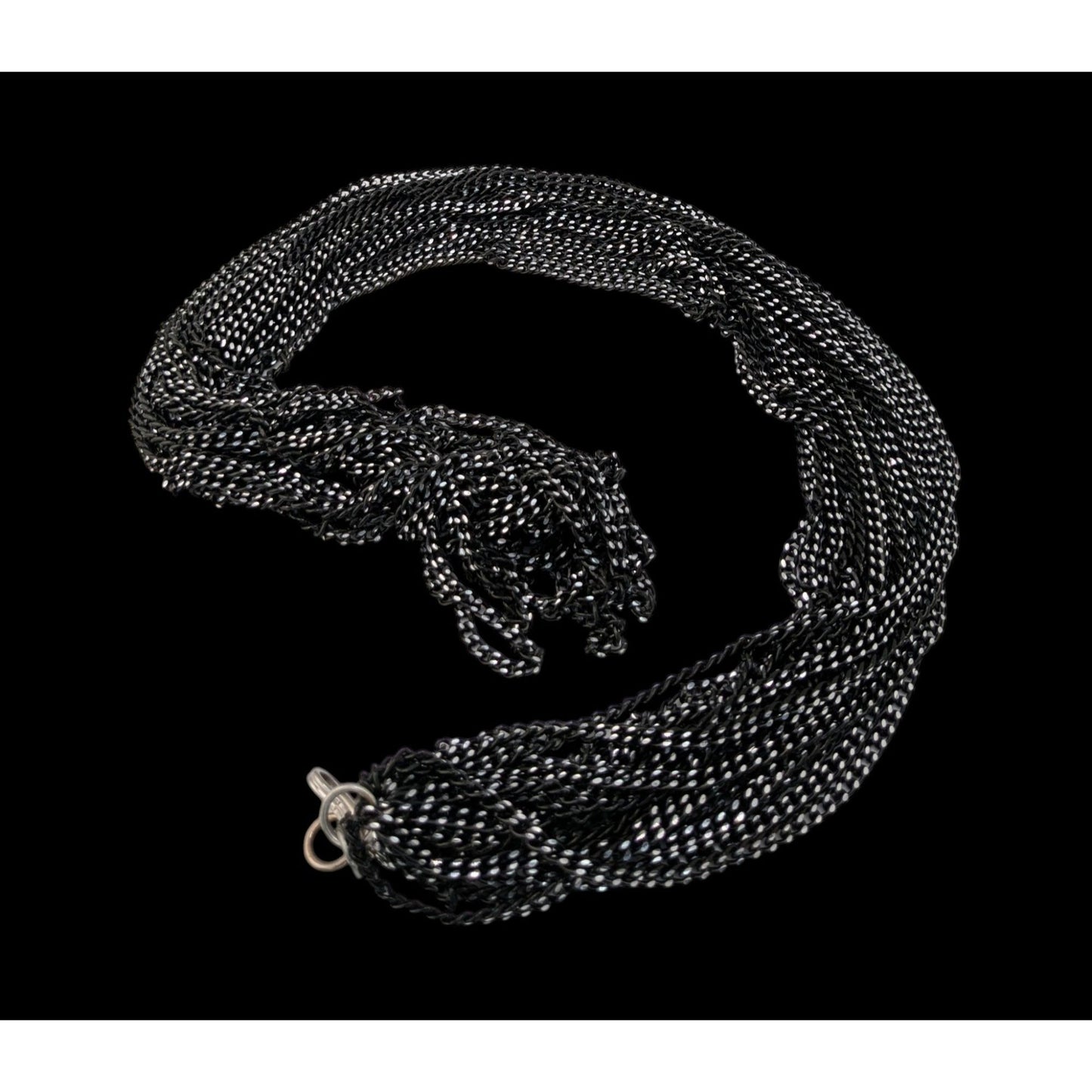 Glam Goth Layered Black Chain Necklace Statement Multi Strand Etched Silver Faceted Jewelry