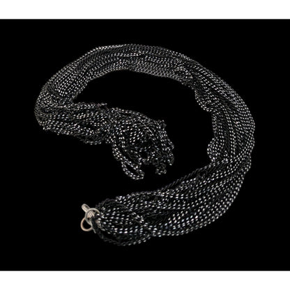 Glam Goth Layered Black Chain Necklace Statement Multi Strand Etched Silver Faceted Jewelry