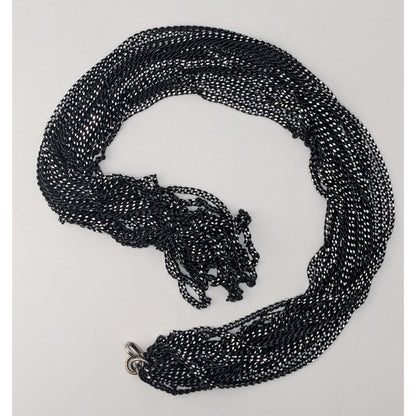 Glam Goth Layered Black Chain Necklace Statement Multi Strand Etched Silver Faceted Jewelry
