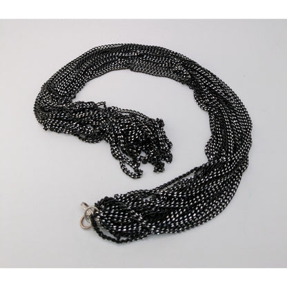 Glam Goth Layered Black Chain Necklace Statement Multi Strand Etched Silver Faceted Jewelry