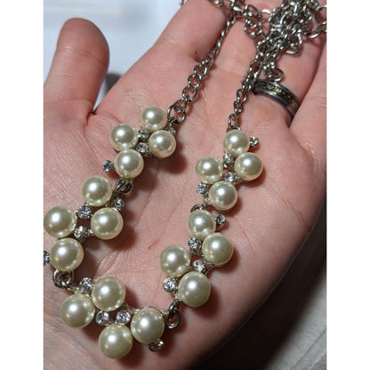 Rhinestone Pearl Cluster Bridal Necklace