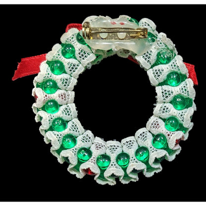 Vintage 90s Handmade Christmas Wreath Brooch