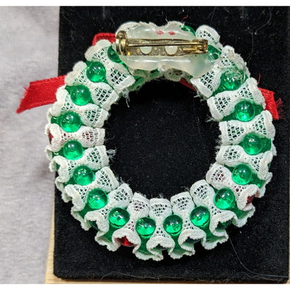 Vintage 90s Handmade Christmas Wreath Brooch