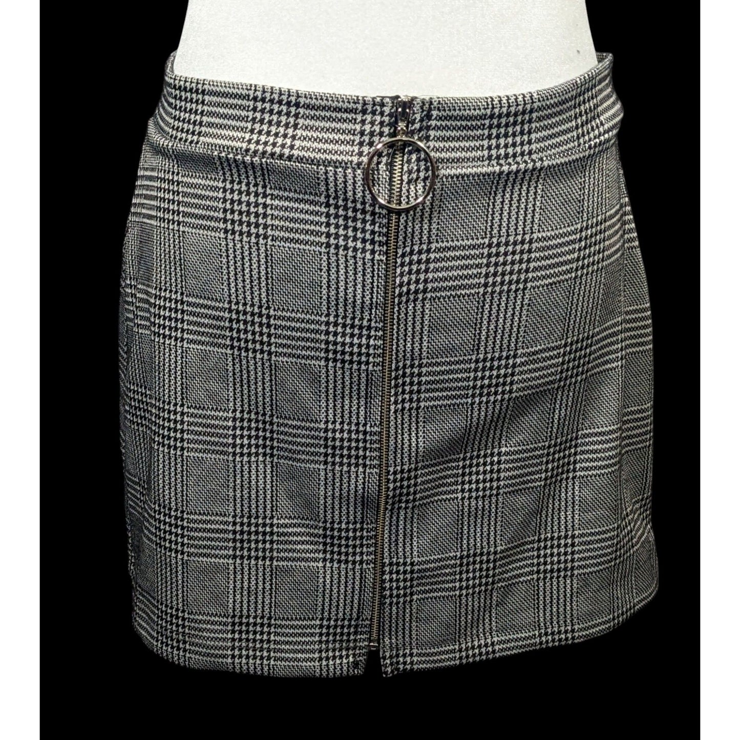 Newbury Kustom Retro Black And White Plaid Zipper Mini Skirt