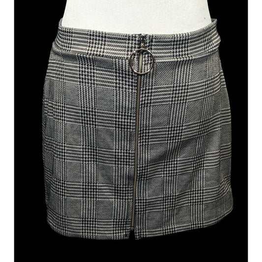 Newbury Kustom Retro Black And White Plaid Zipper Mini Skirt