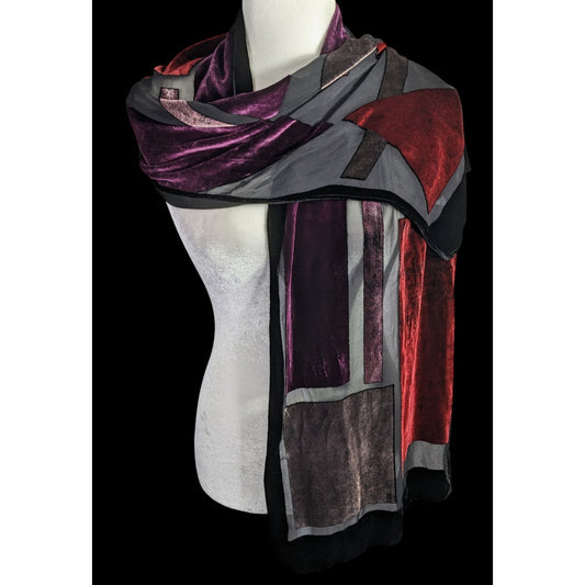 Vintage Burnt Velvet Geometric Jewel Tone Scarf/Shawl