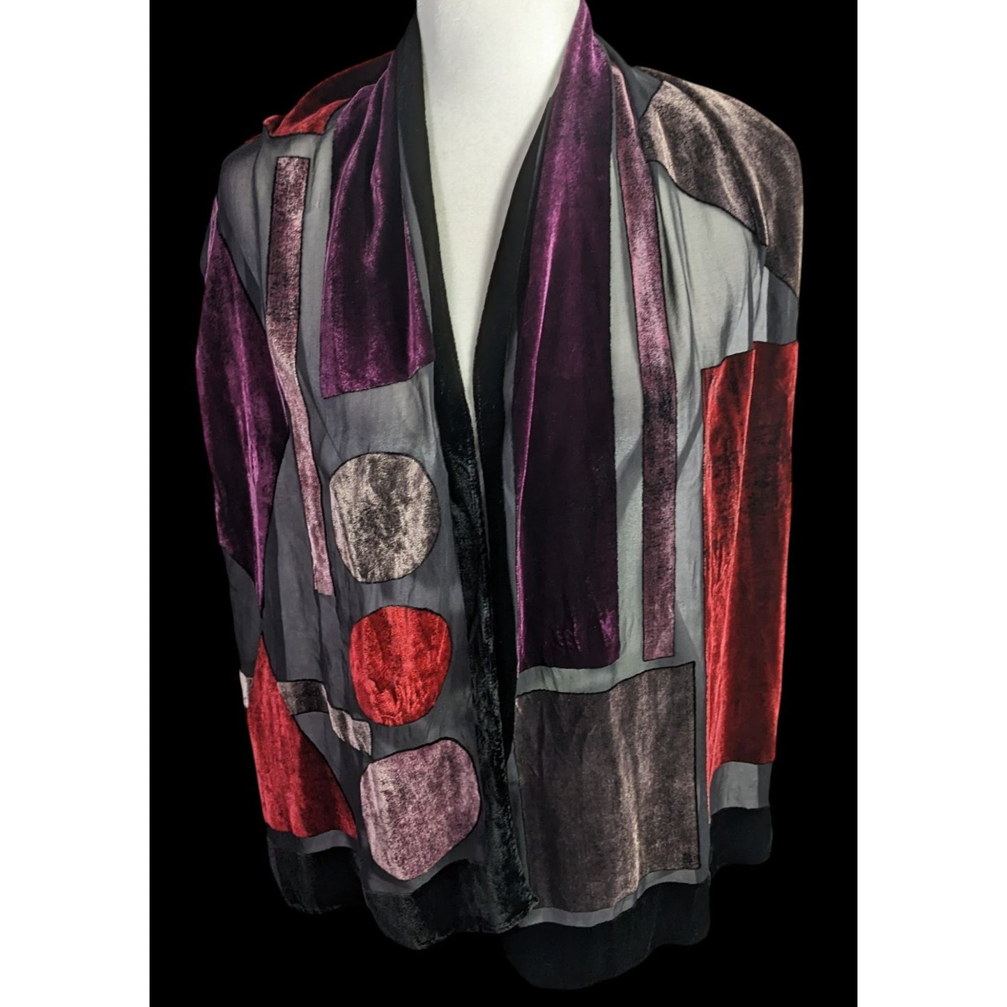 Vintage Burnt Velvet Geometric Jewel Tone Scarf/Shawl