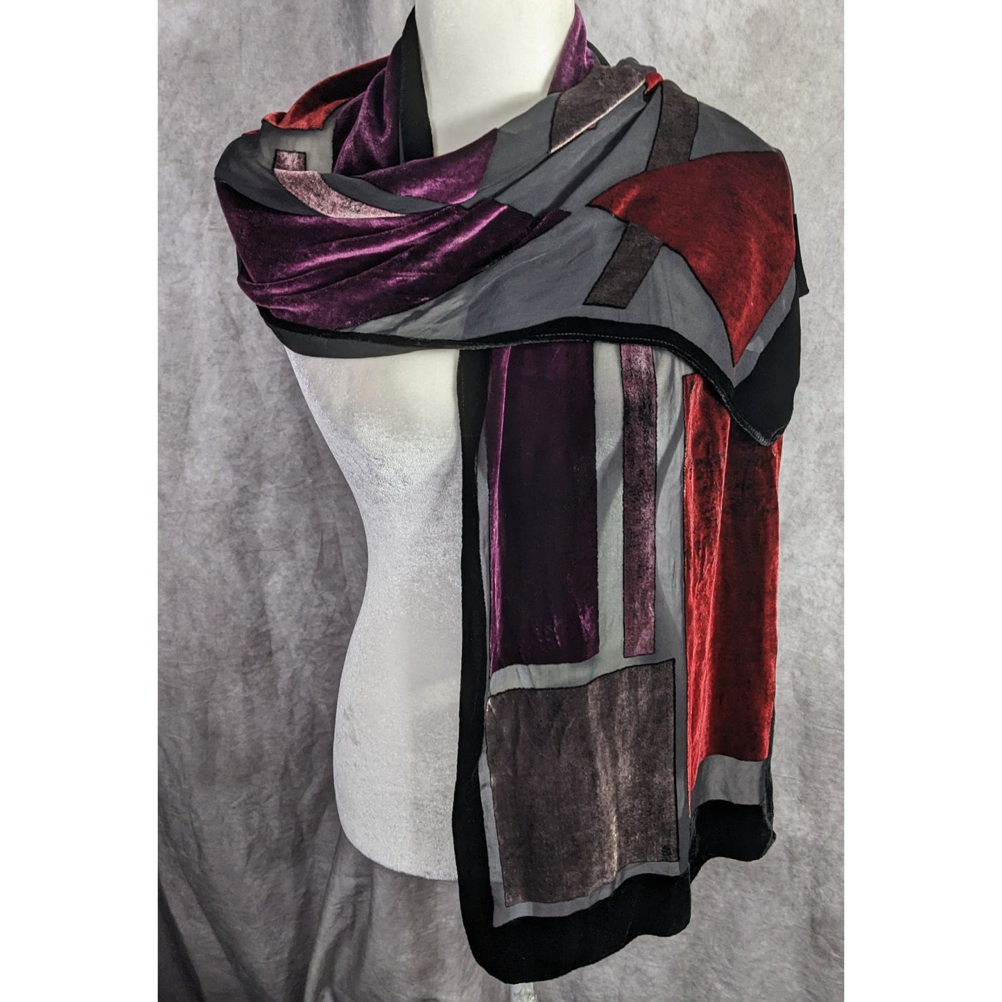 Vintage Burnt Velvet Geometric Jewel Tone Scarf/Shawl
