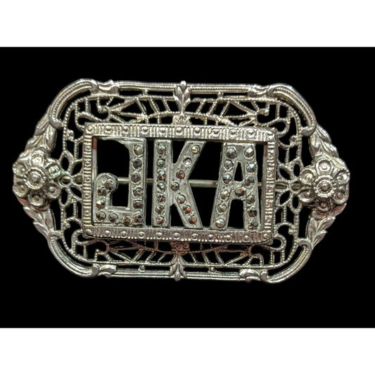 Vintage Art Deco Marcasite JKA Monogram Floral Brooch