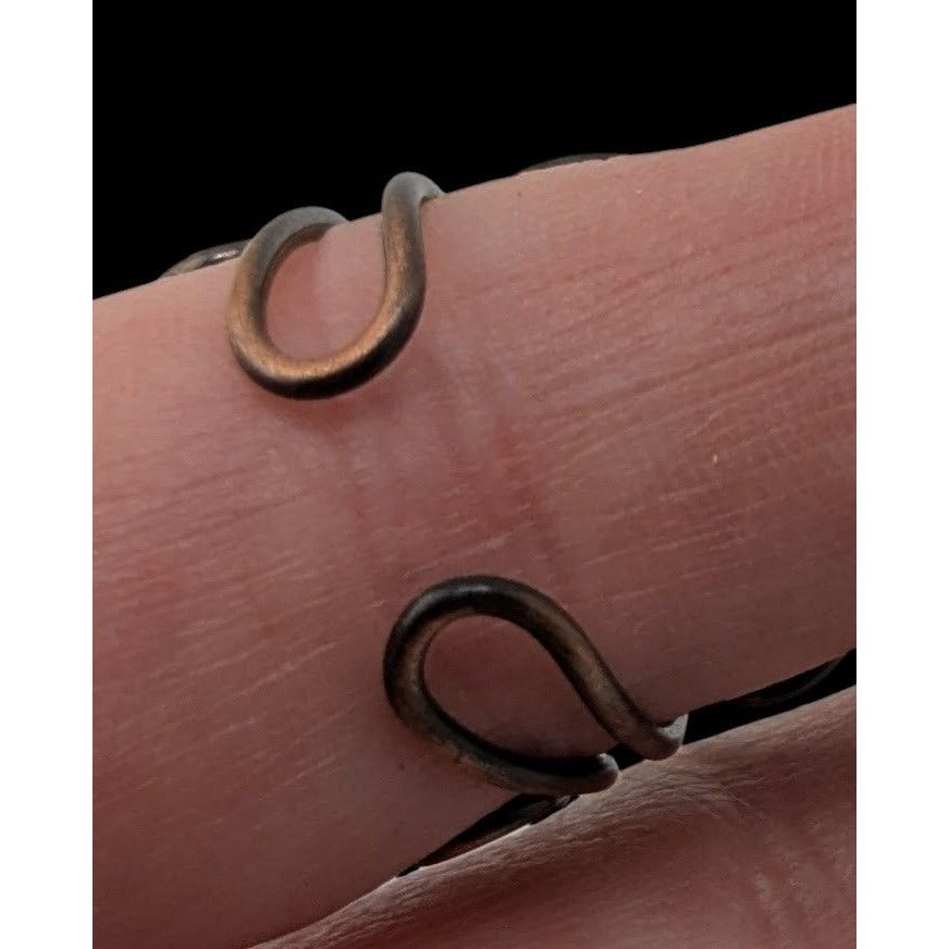 Handmade Copper Wire Wrapped Ring With Blue Glass Beads Adjustable Size 8