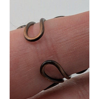 Handmade Copper Wire Wrapped Ring With Blue Glass Beads Adjustable Size 8