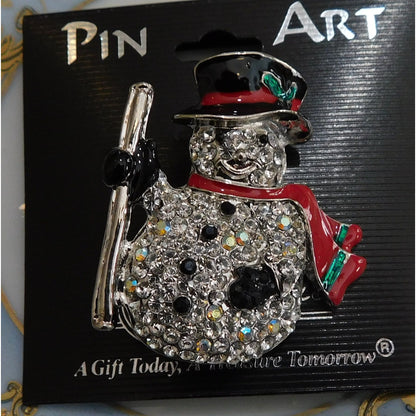 Vintage Pin Art Spoontiques Rhinestone Snowman Brooch