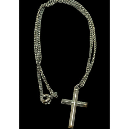 Simple Silver Tone Distressed Cross Necklace