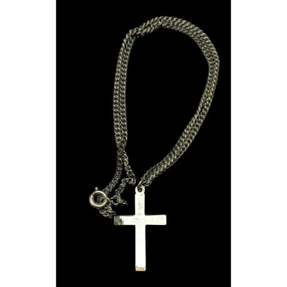 Simple Silver Tone Distressed Cross Necklace