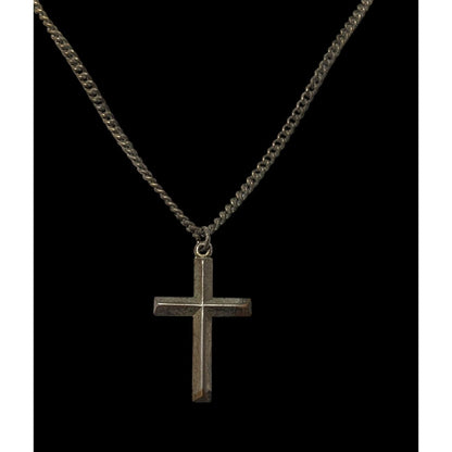 Simple Silver Tone Distressed Cross Necklace