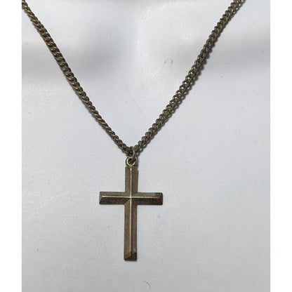 Simple Silver Tone Distressed Cross Necklace