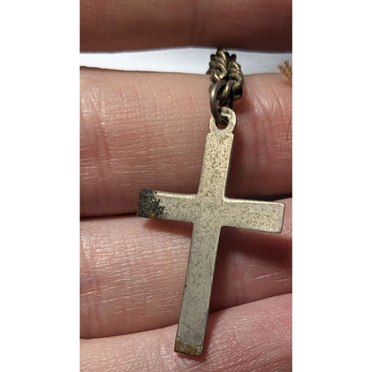 Simple Silver Tone Distressed Cross Necklace