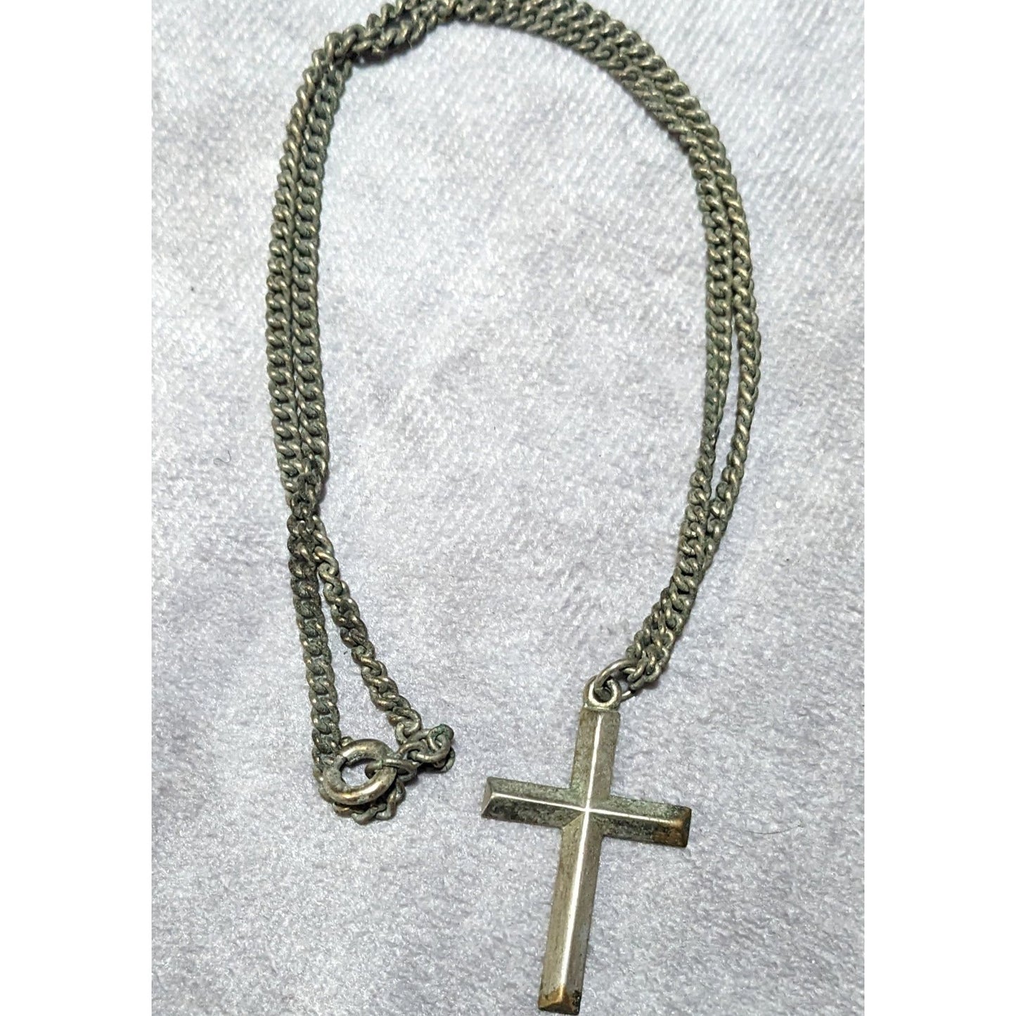 Simple Silver Tone Distressed Cross Necklace