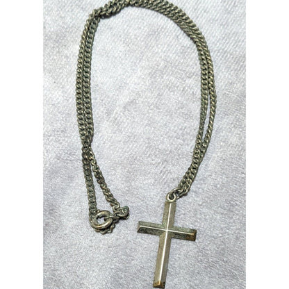 Simple Silver Tone Distressed Cross Necklace