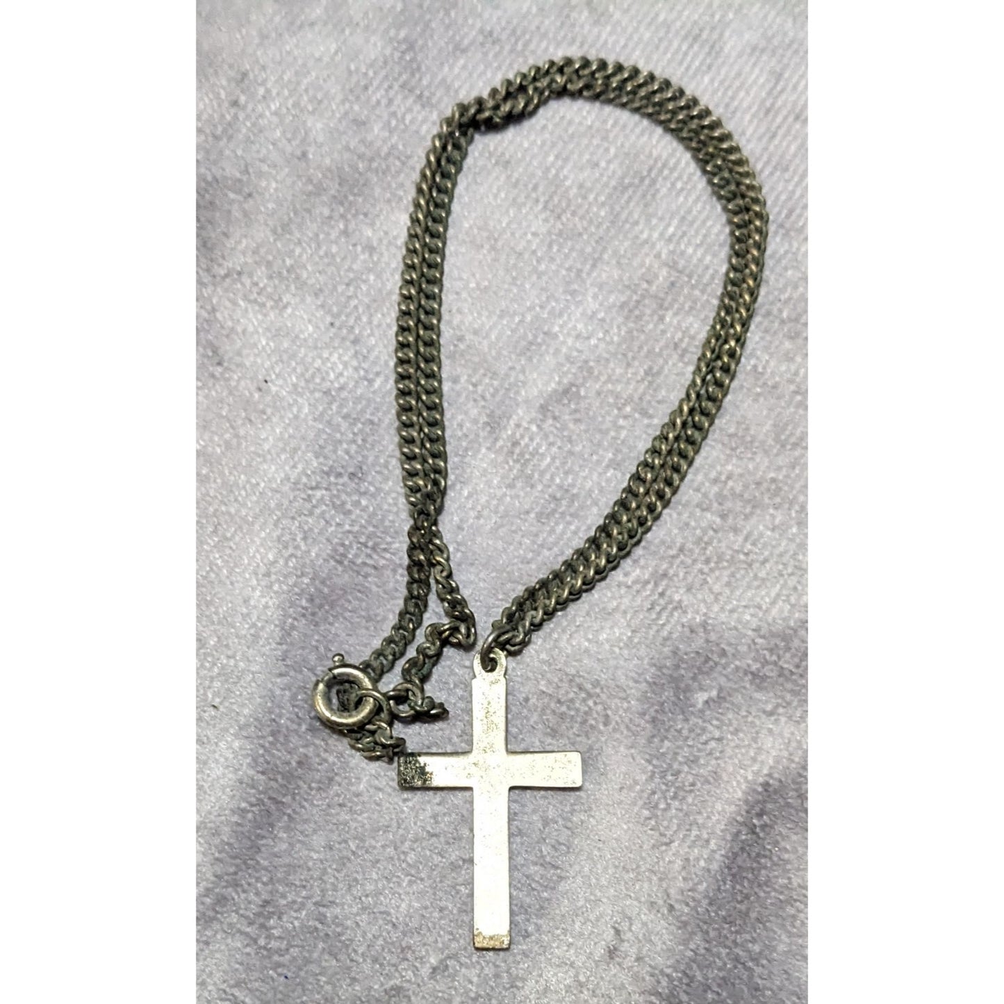 Simple Silver Tone Distressed Cross Necklace