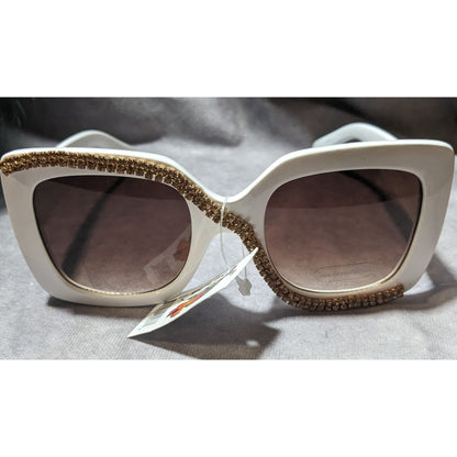 Change Your Shades White And Gold Rhinestone Sunglasses