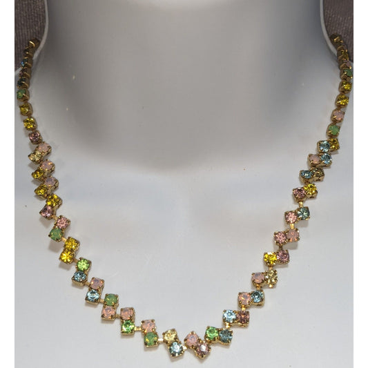 Coquette Vintage Pastel Rhinestone Necklace Rainbow Crystal Tennis Necklace Gold Tone