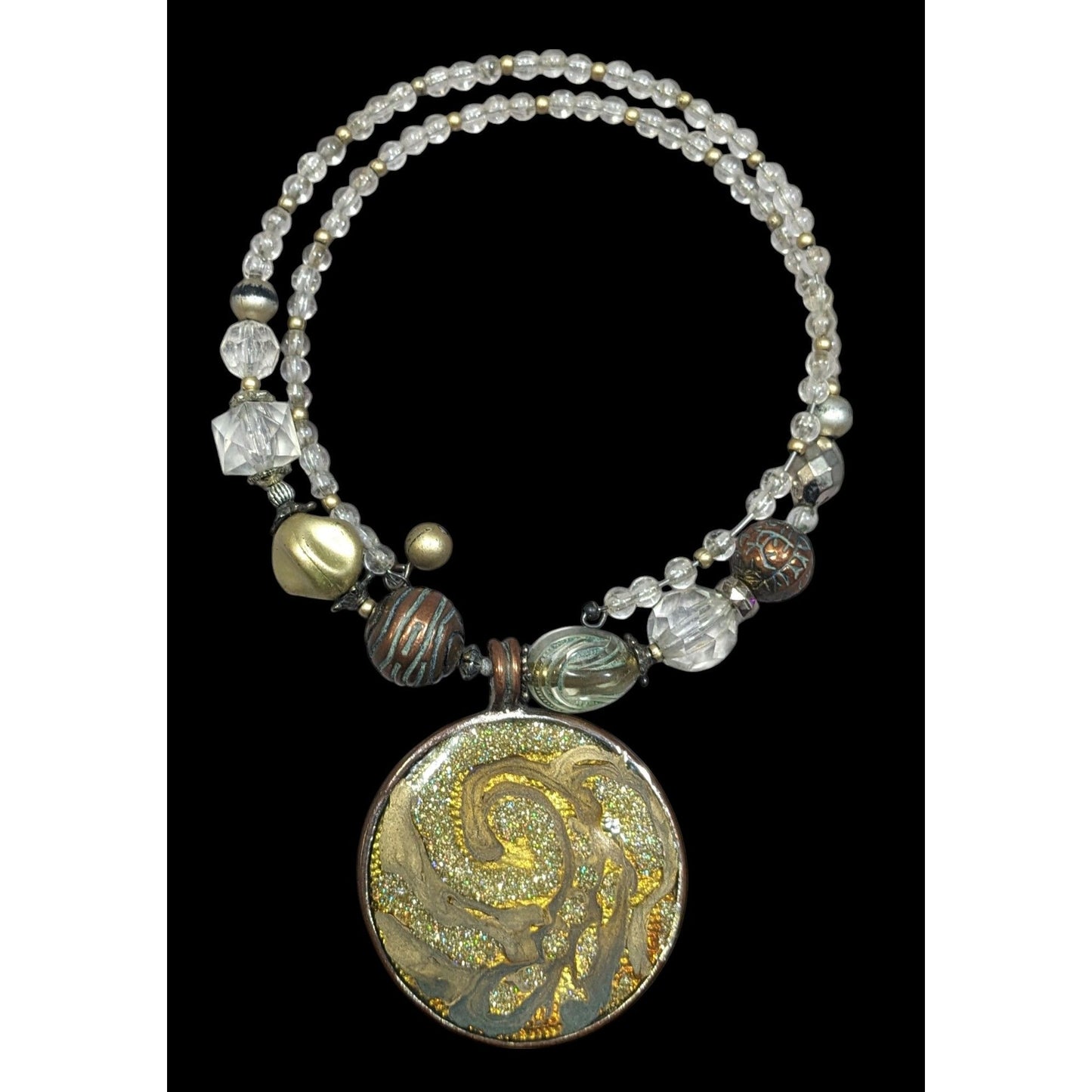 Retro Bohemian Glitter Medallion Beaded Coil Necklace