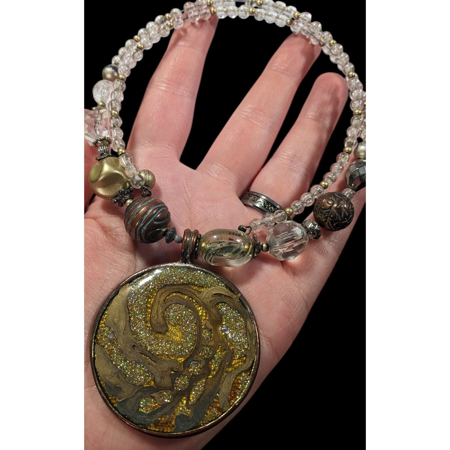 Retro Bohemian Glitter Medallion Beaded Coil Necklace