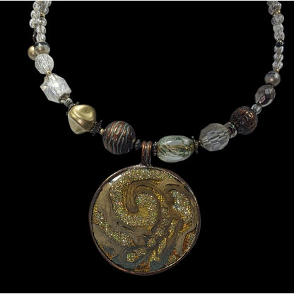 Retro Bohemian Glitter Medallion Beaded Coil Necklace
